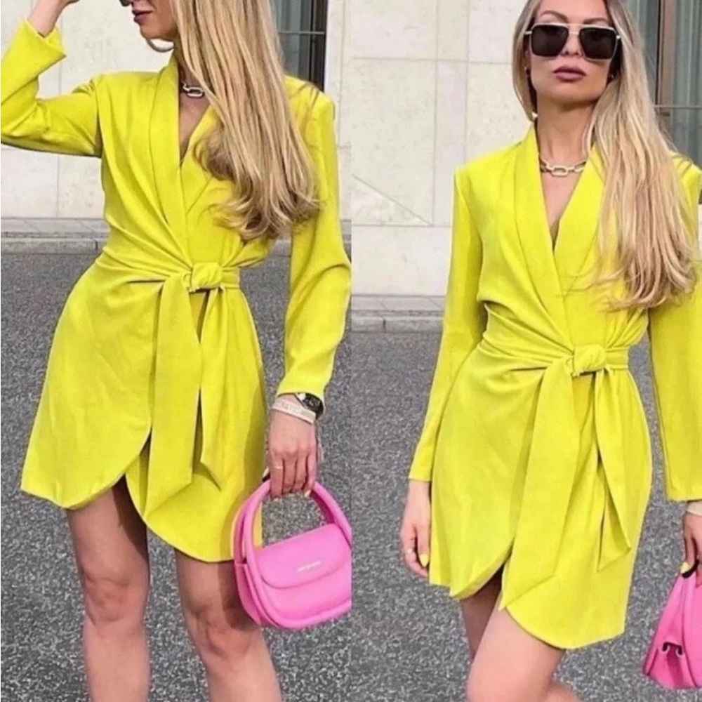 Vibrant Yellow Wrap Dress - Small - Picture 12 of 13